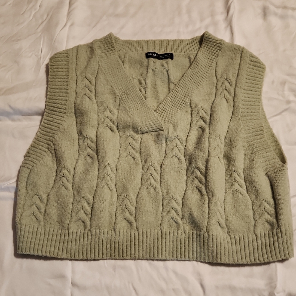 SHEIN Sage V-Neck Cable Knit Sweater Vest